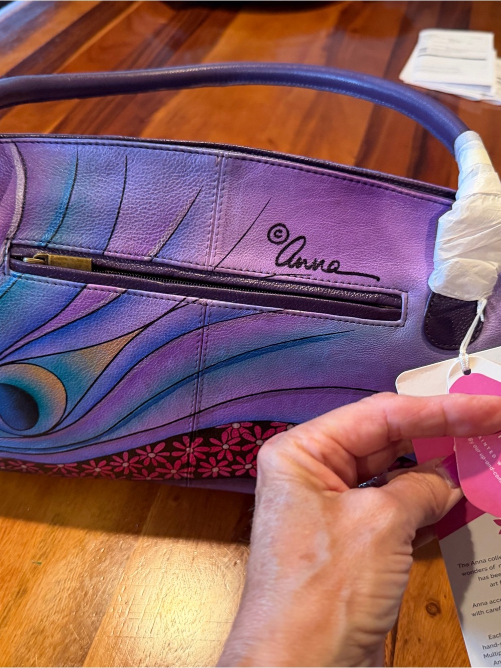 Purple Painted Leather Shoulder Bag